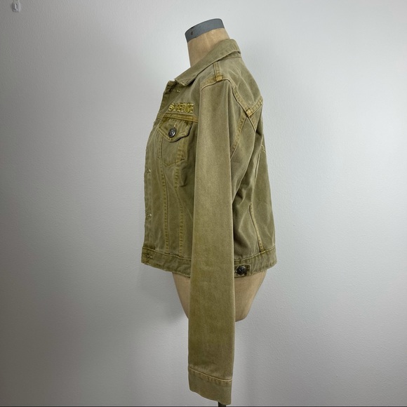 Sledge Jean Jacket Olive Green Distressed Vintage Y2K - Picture 6 of 8